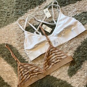 Small Aerie &  Offline Women's White and Tan Bralette Set of 2